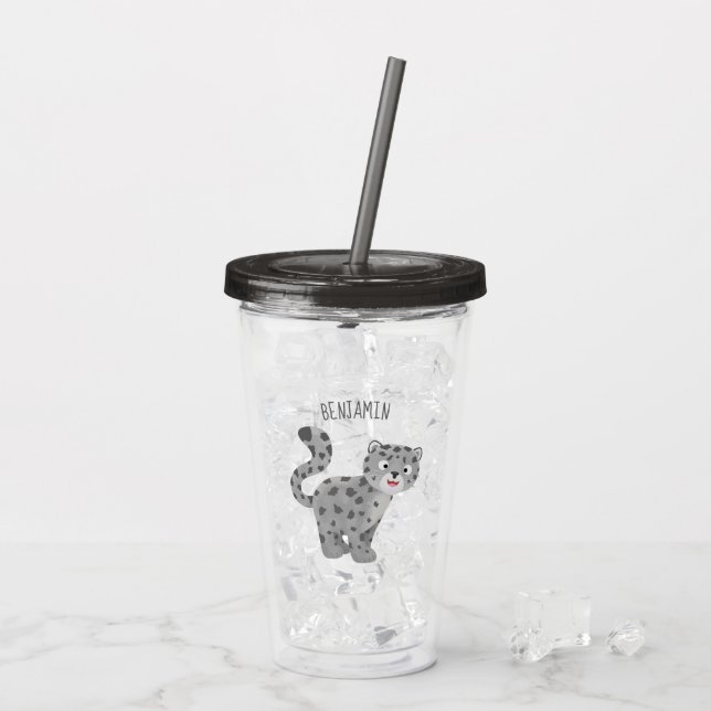 Vaso Acrílico Ilustracion personalizado de leopardo de las nieve (Reverso (hielo))