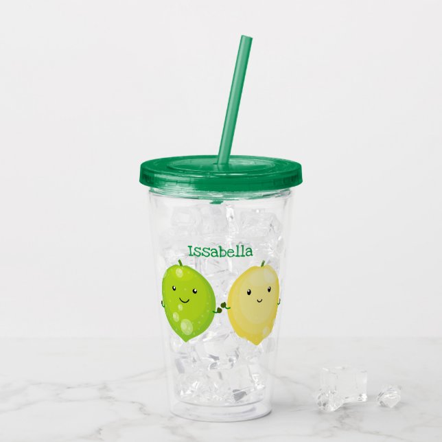 Vaso Acrílico Ilustracion personalizado de lima de limón feliz (Reverso (hielo))