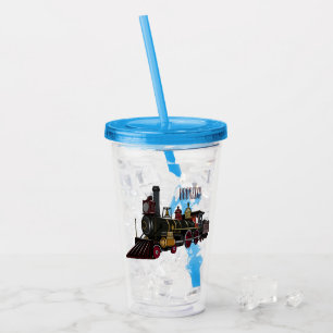 Vaso Acrílico Ilustracion personalizado de locomotora de vapor