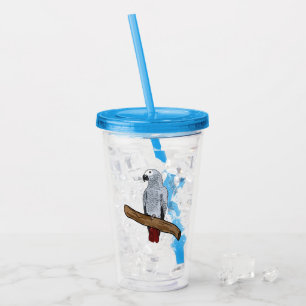 Vaso Acrílico Ilustracion personalizado de loro gris africano