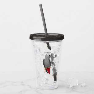 Vaso Acrílico Ilustracion personalizado de loro gris africano