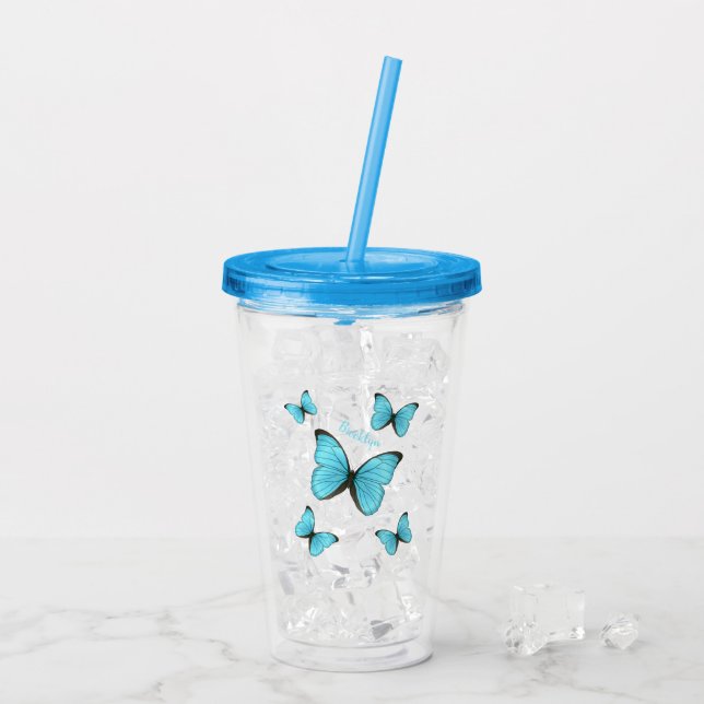 Vaso Acrílico Ilustracion personalizado de mariposas morfo (Reverso (hielo))