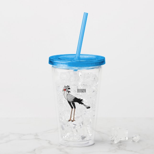 Vaso Acrílico Ilustracion personalizado de pájaro de Secretario (Reverso (hielo))