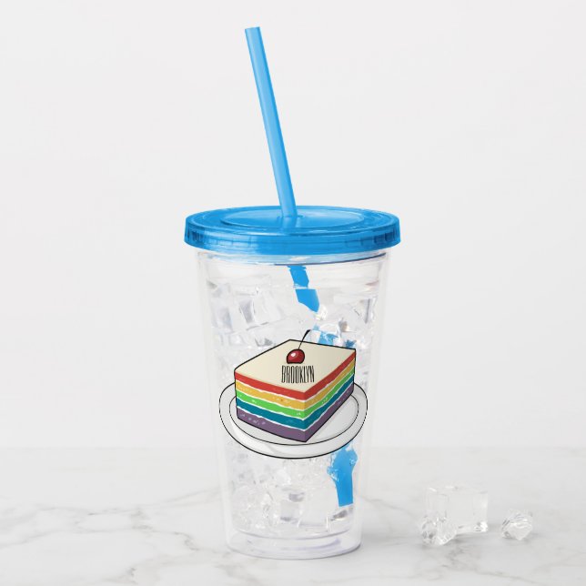 Vaso Acrílico Ilustracion personalizado de pastel de arcoiris (Anverso (hielo))