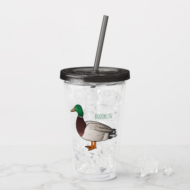 Vaso Acrílico Ilustracion personalizado de pato mallard (Reverso (hielo))
