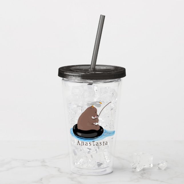 Vaso Acrílico Ilustracion personalizado de pesca de cachorro de  (Reverso (hielo))