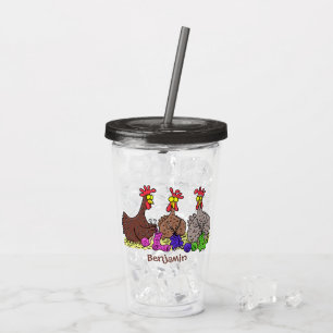 Vaso Acrílico Ilustracion personalizado de pollos de punto diver