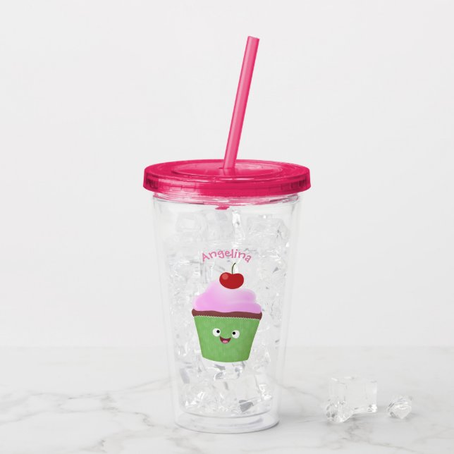 Vaso Acrílico Ilustracion personalizado de quequitos alegres (Reverso (hielo))