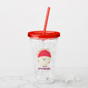 Vaso Acrílico Ilustracion personalizado de rambután rosa suave