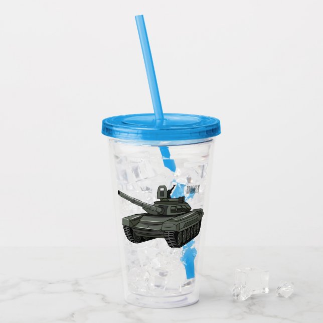 Vaso Acrílico Ilustracion personalizado de tanques (Anverso (hielo))