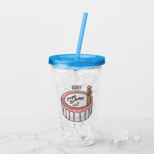 Vaso Acrílico Ilustracion personalizado de torta de cumpleaños