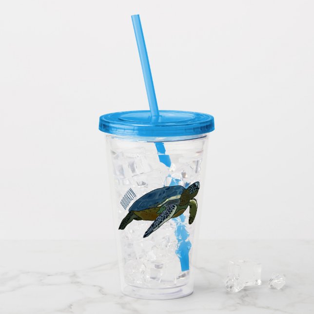 Vaso Acrílico Ilustracion personalizado de tortugas marinas (Anverso (hielo))