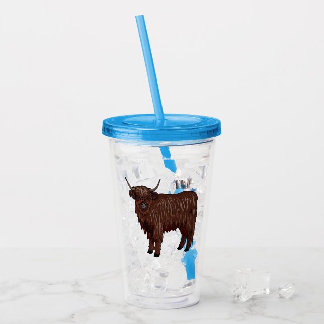 Vaso Acrílico Ilustracion personalizado de vaca de Highland (Anverso (hielo))