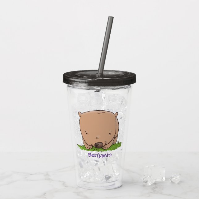 Vaso Acrílico Ilustracion personalizado de wombat de bebé feliz (Reverso (hielo))