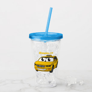 Vaso Acrílico Ilustracion personalizado divertido de taxi amaril