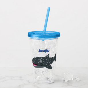 Vaso Acrílico Ilustracion personalizado feliz de tiburón ballena