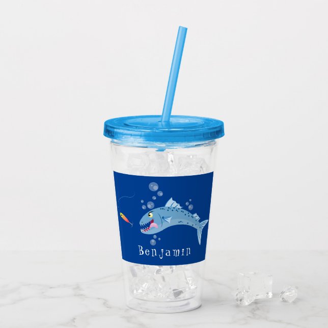 Vaso Acrílico Ilustracion personalizado pescador hambriento de b (Reverso (hielo))