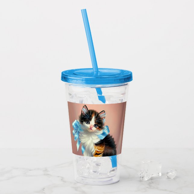 Vaso Acrílico Ilustracion Vintage Calico Kitten (Anverso (hielo))