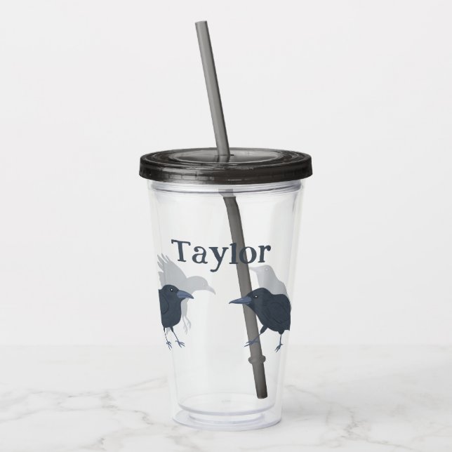 Vaso Acrílico Ilustraciones de aves de Black Crows Personalizado (Izquierda)
