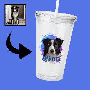 Vaso Acrílico Imagen de perro collie de frontera azul, moderna y
