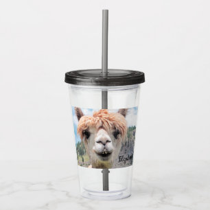 Vaso Acrílico Imagen sonriente linda de la foto de la alpaca