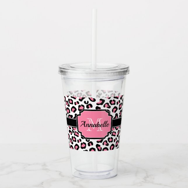 Vaso Acrílico Impresión de leopardo rosa (Anverso)