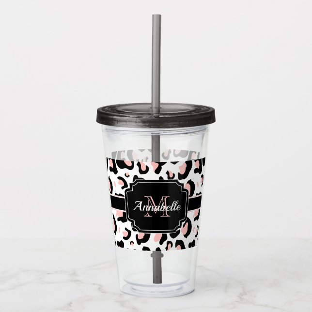 Vaso Acrílico Impresión de leopardo rosa (Anverso)