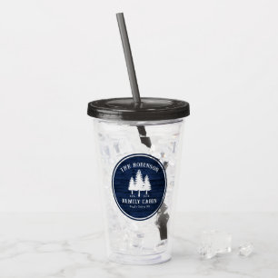 Vaso Acrílico Impresión de madera azul para cabañas de la famili
