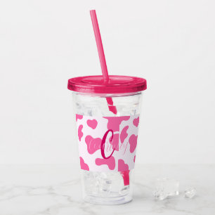 Vaso Acrílico Impresión de vaca rosa en granja de animales de gr