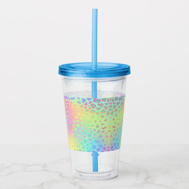Vaso Acrílico Impresión del leopardo del arcoiris Pastel (Anverso)