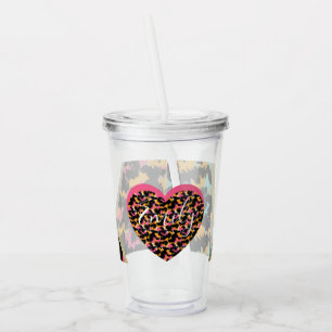 Vaso Acrílico Impreso Animal Falsa Hoja Monograma Rosa Nombre Ac