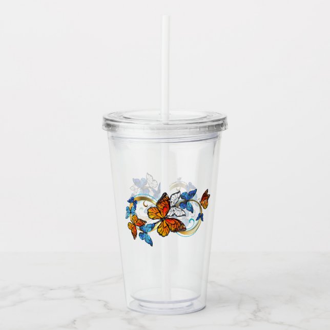Vaso Acrílico Infinidad de Mariposas Monarca (Anverso)