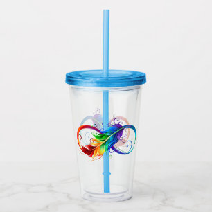 Vaso Acrílico Infinity Symbol with Rainbow Feather