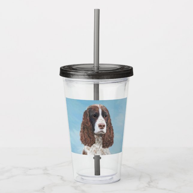 Vaso Acrílico Inglés Springer Spaniel Pintura Original Perro Art (Anverso)
