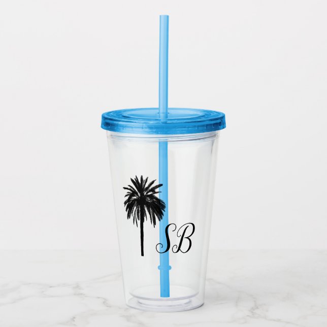 Vaso Acrílico Iniciales personalizadas Palm Tree Beach Island (Anverso)
