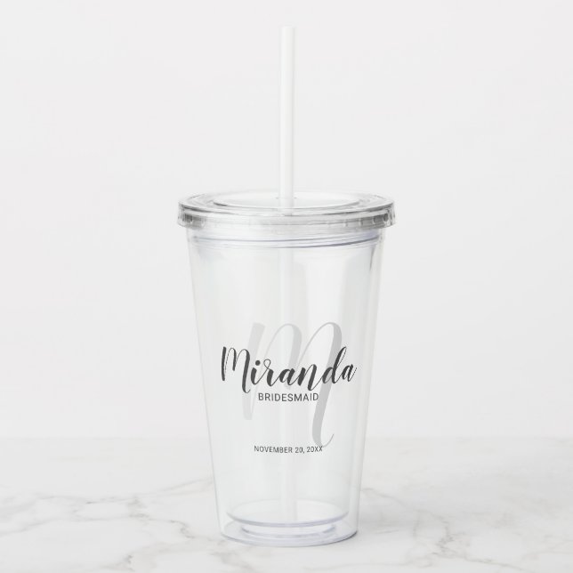 Vaso Acrílico Iniciales y nombre personalizados de dama de honor (Anverso)