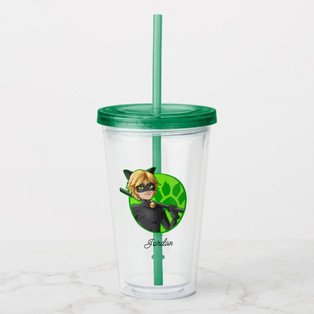 Vaso Acrílico Insignia verde Cat Noir (Anverso)
