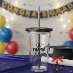 Vaso Acrílico Inspirador Cambia el Mundo Cita de Graduación