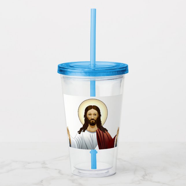 Vaso Acrílico Inteligencia Artificial Arte de Jesús con brazos a (Anverso)