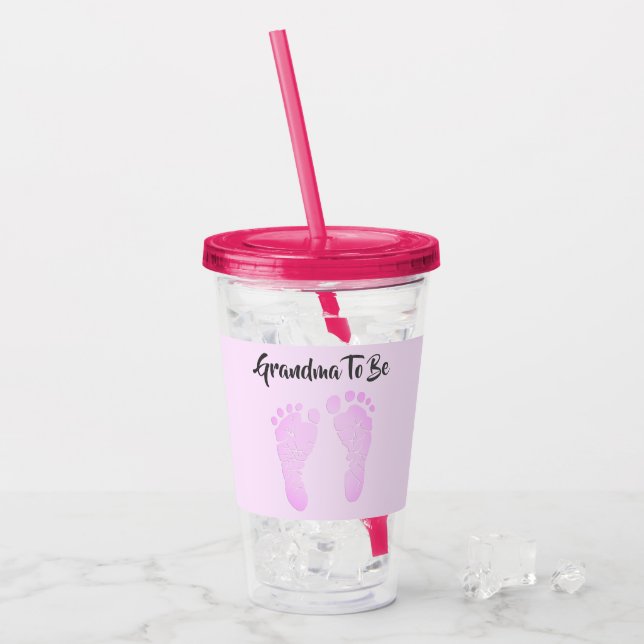 Vaso Acrílico Invitación De Huellas De Bebé Rosa (Anverso (hielo))