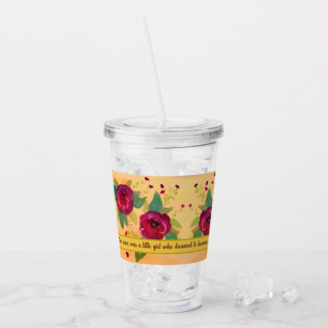Vaso Acrílico Invitado Boda con flores de oro y borgoña (Anverso (hielo))