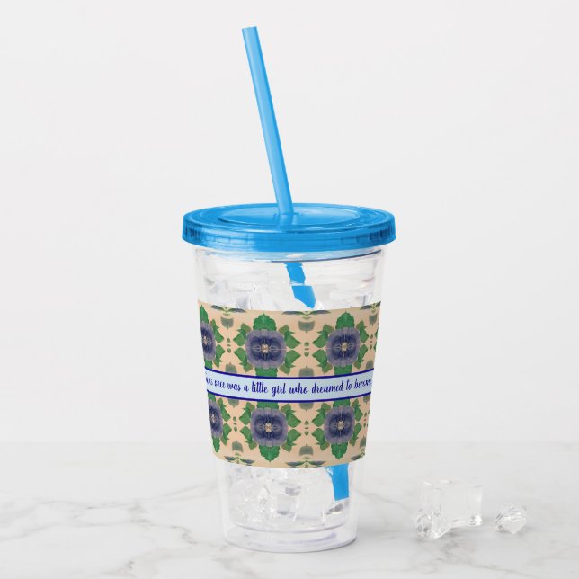 Vaso Acrílico Invitado de Boda de Flor Azul (Anverso (hielo))