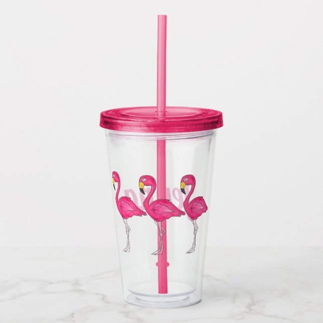 Vaso Acrílico Isla Tropical Flamingo Rosa Personalizado (Anverso)