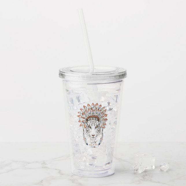 Vaso Acrílico Jefe indio del nativo americano del tigre (Anverso (hielo))