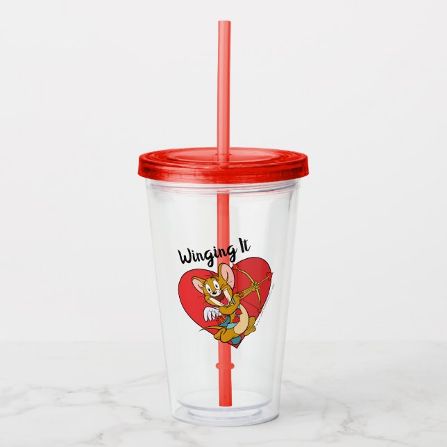 Vaso Acrílico Jerry Mouse vestido como Valentine Cupido (Anverso)