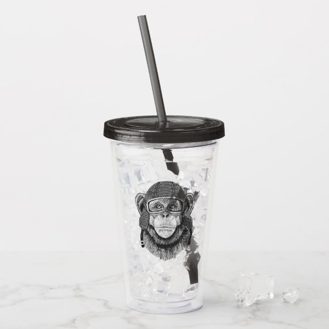 Vaso Acrílico Jinete de la motocicleta del chimpancé (Anverso (hielo))