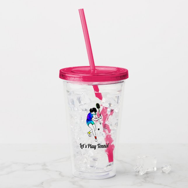 Vaso Acrílico Jugadora de tenis femenina retro con texto (Anverso (hielo))