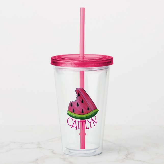 Vaso Acrílico Juicy Pink Watermelon Melon Slice comida picnic (Anverso)