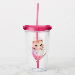 Vaso Acrílico Kawaii Blushing Pink Chibi Cat