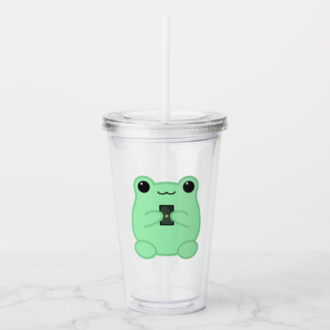 Vaso Acrílico Kawaii Frog With Kiwi Smartphone (Anverso)